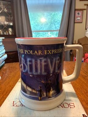 'Believe' Ceramic Mug - Navy Blue with Red Rim